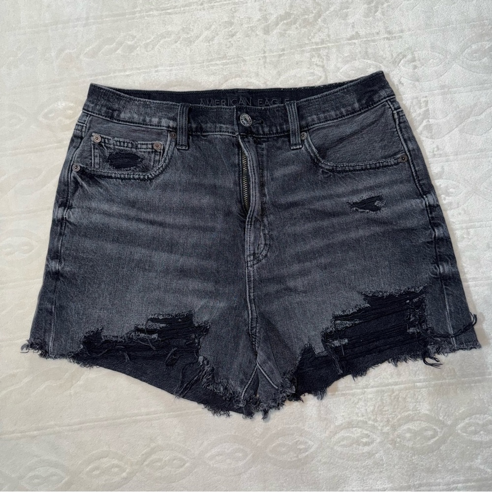 American Eagle Outfitters Black Denim Distressed Shorts